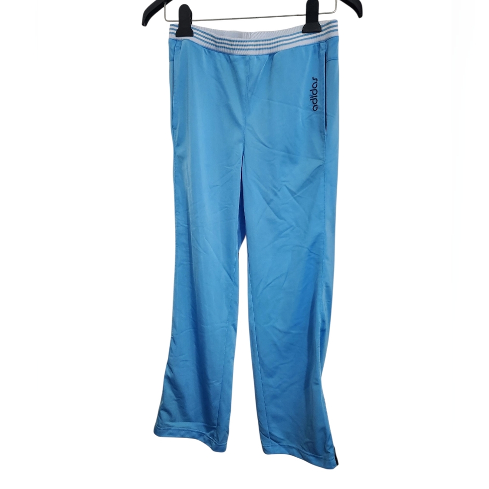 Vintage Adidas Track Pants Relaxed Fit and Elastic Waistband Light Blue Kids L
